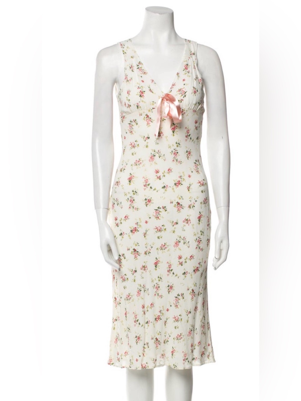 Reformation - Floral Slim Midi Dress with Pink Ribbon Accent